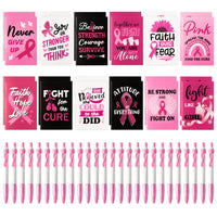 48Pcs Breast Cancer Pink Ribbon Pens Breast Cancer Notepads Mini Motivational Journal with Ballpoint Pen Inspirational Breast Cancer Notebooks Gift Set for Student Girls Women, School Office Home Travel Use Gift