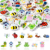 ANGOLIO Spring Mini Insect Erasers - 60Pcs Bulk Cute Cartoon Insects Bee Hello Spring Pencil Rubber Eraser Lovely Novelty 3D Desk Puzzle Erasers for Kids School Classroom Prizes Gifts