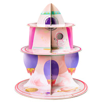 3 Tier Watercolour Outer Space Cupcake Stand Outer Space Party Supplies Cake Stand for Kids Birthday Party Decorations Space Theme Dessert Tower Party Baby Shower Birthday Party Supplies