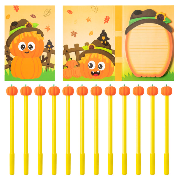 Fall Scarecrow Pumpkin Sticky Notes Set with Pumpkin Pen Cute Sticky Notes with Lines Self Adhesive Notes Fall Thanksgiving Sticky Notepads for Kids Teacher Rewards Gifts School Office Supplies