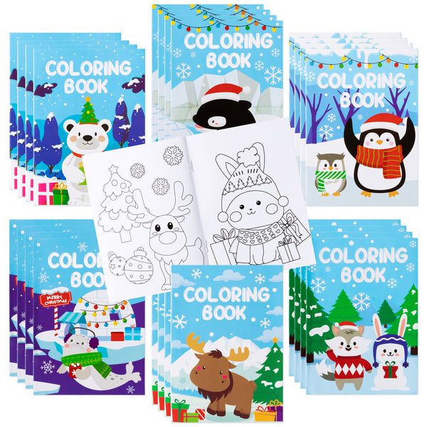 24Pcs Christmas Coloring Books Winter Coloring Book For Kids Bulk Polar Animals DIY Art Booklet Drawing Patterns Including Penguin Polar Bear Holiday Party Favor Gift School Supplies Goodie Bag Filler