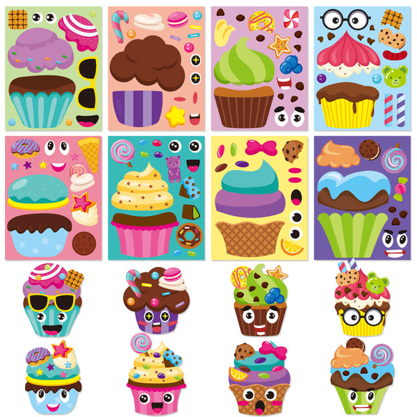 Summer Face Stickers Party Make a Cute DIY Face Sticker Sheets, Make Your Own Summer Colorful Stickers Games, Sweet Party Party Favors for Girls or Kids (Cupcake Face Sticker)