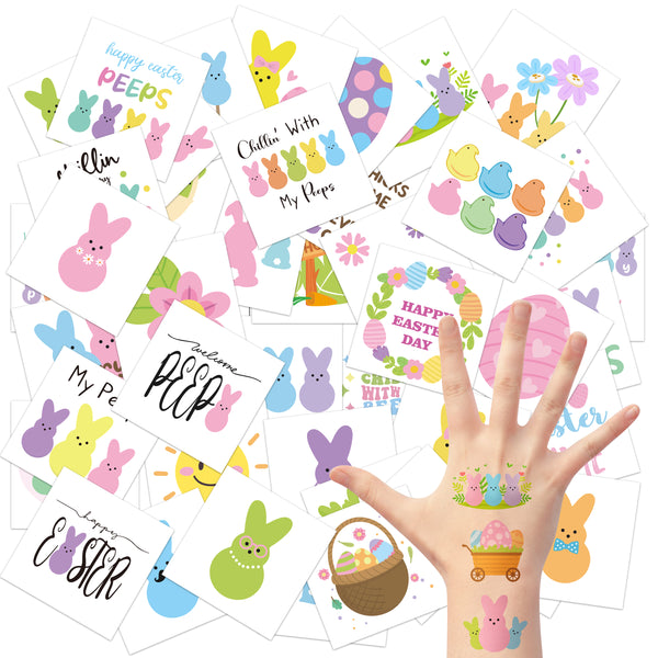 ANGOLIO Easter Bunny Temporary Tattoos - 144Pcs Bunny Temporary Tattoos for Kids Bulk Happy Easter Day Easter Bunny Easter Eggs Tattoo Stickers for Easter Party Supplies Favors Goodie Bag Fillers