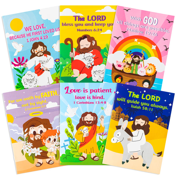 24Pcs Christian Religious Coloring Books Bulk for Kids DIY Art Drawing Book for Sunday School Prizes Back to School Classroom Rewards Church Activity Carnival Party Favors, 6 Styles