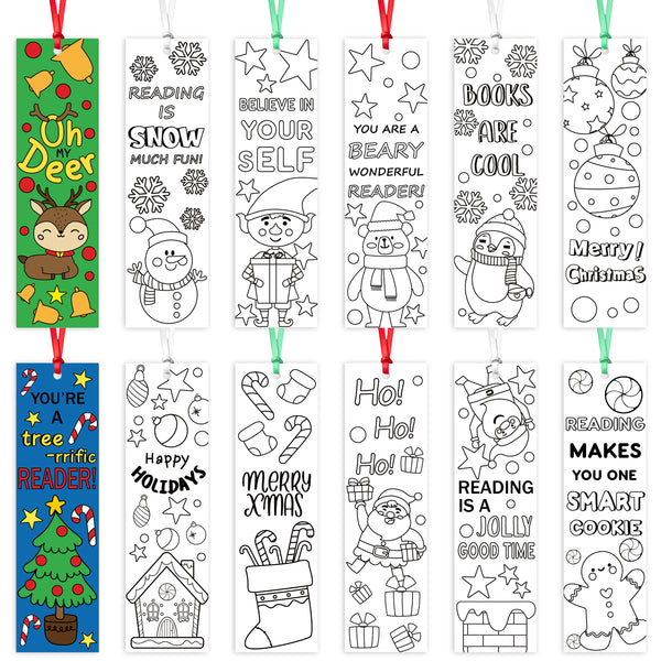 75Pcs Christmas Color Your Own Bookmarks,Kids DIY Coloring Christmas Party Bookmarks Game Prize Art Craft Supplies Birthday Goodie Bag Fillers Classroom Reading Club Rewards