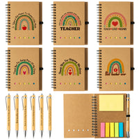 ANGOLIO Teacher Notebooks Notepads Gift - 12P Teacher Appreciation Thank You Gift Bulk Rainbow Spiral Notebook Include Sticky Notepad Bamboo Ballpoint Pens Teacher Birthday Office Home Present Supplies