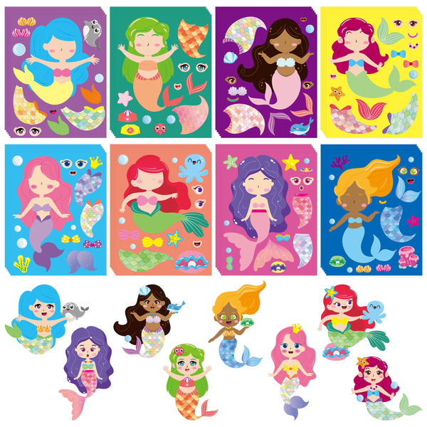 Summer Face Stickers Party Make a Cute DIY Face Sticker Sheets, Make Your Own Summer Colorful Stickers Games, Sweet Party Party Favors for Girls or Kids (Mermaid Face Sticker)