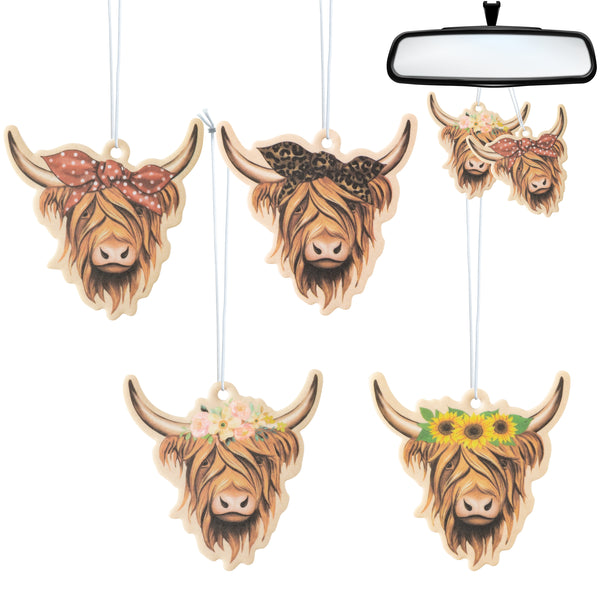 4Pcs Highland Cow Air Freshener Car Cow Gifts for Women Funny Highland Cow Print Car Accessories Hanging Ornament Vent Decoration Aromatic For Party Supplies