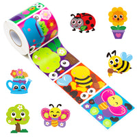 ANGOLIO Spring Stickers Scene Roll - 300Pcs Butterfly BEE Ladybug Sunflower Pattern Make A Face Sticker Mix and Match Sticker Decal for Kids Scrapbook Water Bottles Gift Cards Decor School Reward