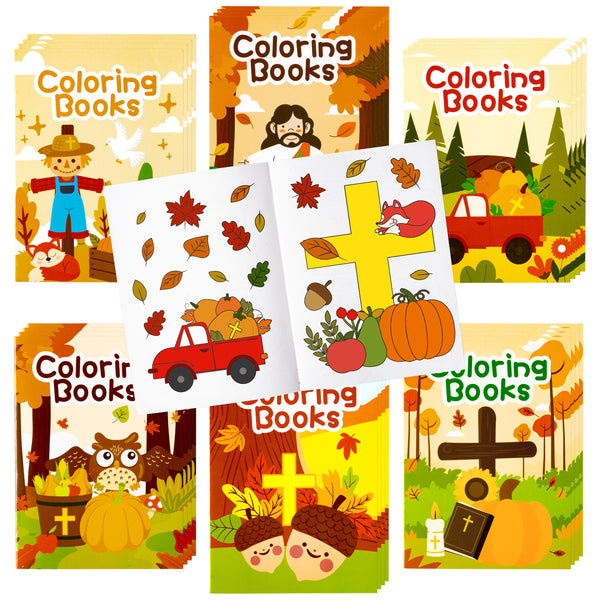 24Pcs Fall Coloring Books for Kids Bulk Christan Bible Coloring Books for Boys Girls Autumn Mini Pumpkin Coloring Booklet for Toddlers Back to School Sunday School Classroom Rewards Goodie Bag Filler