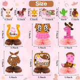 12Pieces Cowgirl Decorations Cowgirl Themed Honeycomb Table Decor Paper My First Rodeo Honeycomb Centerpieces Western Theme Party Decorations Pink Little Cowgirl 1st Birthday Baby Shower Party Table Decoration Supplies