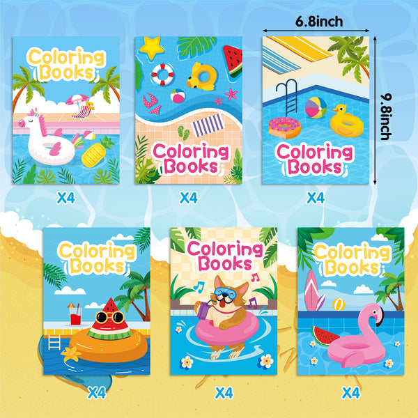 ANGOLIO Summer Pool Coloring Books - 24Pcs Summer Hawaii Coloring Books for Kids DIY Art Book with Swimming Prop Pattern Party Creativity Color for Birthday Summer Carnival Party Supplies