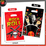 ANGOLIO Rock and Roll Paper Bag - 50Pcs Candy Treat Party Favors Bags Print Rock Patterns double side with Handles Plastic Gifts Bags Birthday Snack Bags Theme Party Favor Supplies