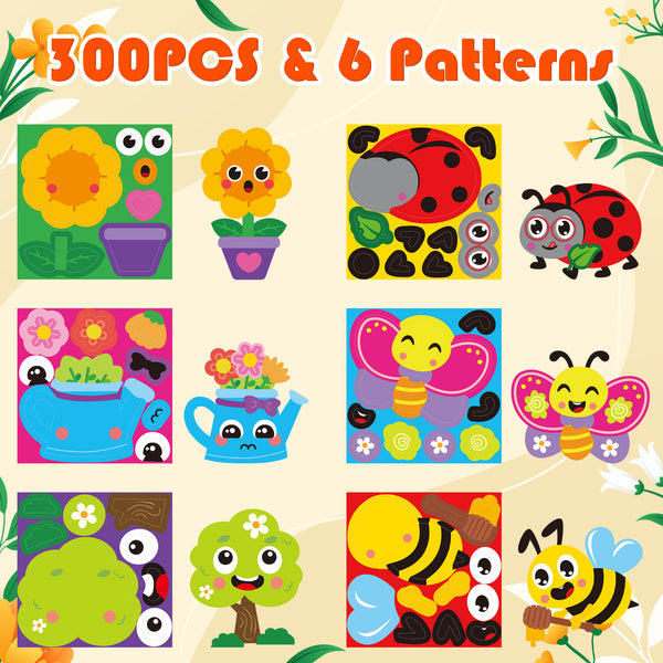 ANGOLIO Spring Stickers Scene Roll - 300Pcs Butterfly BEE Ladybug Sunflower Pattern Make A Face Sticker Mix and Match Sticker Decal for Kids Scrapbook Water Bottles Gift Cards Decor School Reward