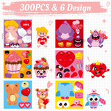 ANGOLIO 300P Valentines Make a Face Stickers Scene Roll in 6 Designs Style With DIY Animals Desserts Sticker for Classroom School Party Decoration Accessories Back to School Day or Valentines Party Gift Supplies