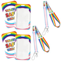 ANGOLIO LGBTQ Pride Rainbow Card Holder - LGBTQ Pride Lanyard with ID Card Badge Holder You Are Safe With Me Lanyards Keychain with Vertical Card Holder for Pride Stuff Teenager Party Supplies Decor