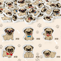 60Pcs Pug Mini Bulk Erasers Dog Theme Party Pencil Top Erasers 6 Style Pug Cartoon Element Pattern Eraser for Classroom Activities Reward Game Prizes School Birthday Party Supplies Gifts