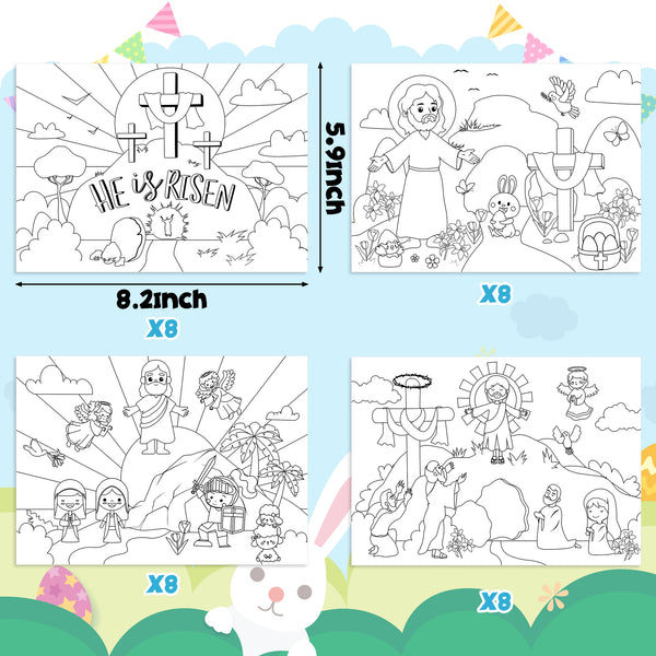 ANGOLIO Easter Christian Coloring Poster - 32Pcs Easter Coloring He is Risen Easter Activity Poster Religious Jesus and Sun Easter Egg Bunny Art Coloring Page Education Party Classroom Activity Gifts