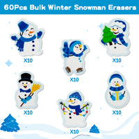 60Pcs Winter Mini Eraser for Kids Bulk Cute Snowman Pencil Eraser 3D Desk Puzzle Erasers Pet for Student Classroom Prizes Homework Reward  Birthday Gift Party Favor Gift Filler Supplies