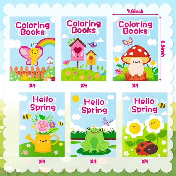 ANGOLIO Hello Spring Coloring Books -  Spring Party Favors Bulk Gift Frog Butterfly Hello Spring Art Drawing Book for Goodie Bags Stuffer for Holiday Birthday Party School Classroom Activity Supplies