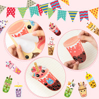 40Pcs Boba Tea Make a Face Stickers Make Your Own Bubble Tea Stickers Games Cartoon Stickers Book Crafts for Kids Boba Milk Tea Party Favors for kids Birthday Gift Class Reward Party Supplies, 8 style