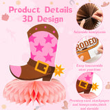 12Pieces Cowgirl Decorations Cowgirl Themed Honeycomb Table Decor Paper My First Rodeo Honeycomb Centerpieces Western Theme Party Decorations Pink Little Cowgirl 1st Birthday Baby Shower Party Table Decoration Supplies