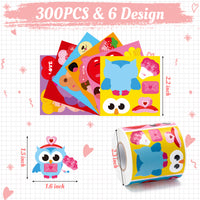 ANGOLIO 300P Valentines Make a Face Stickers Scene Roll in 6 Designs Style With DIY Animals Desserts Sticker for Classroom School Party Decoration Accessories Back to School Day or Valentines Party Gift Supplies