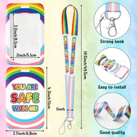 ANGOLIO LGBTQ Pride Rainbow Card Holder - LGBTQ Pride Lanyard with ID Card Badge Holder You Are Safe With Me Lanyards Keychain with Vertical Card Holder for Pride Stuff Teenager Party Supplies Decor