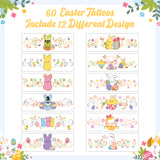 ANGOLIO Easter Bunny Temporary Tattoos - 60Pcs Easter Bunny Temporary Tattoos for Kids Bulk Cute Easter Chick Easter Bunny Easter Eggs Tatto for Easter Party Supplies Favors Goodie Bag Fillers