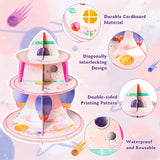 3 Tier Watercolour Outer Space Cupcake Stand Outer Space Party Supplies Cake Stand for Kids Birthday Party Decorations Space Theme Dessert Tower Party Baby Shower Birthday Party Supplies