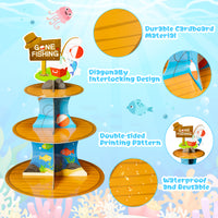 3 Tiers Gone Fishing Cupcake Stand Cardboard Cake Stand Dessert Tower Holder for Ofishally Birthday Decoration Baby Shower Gender Reveal Party Supplies