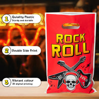 ANGOLIO Rock and Roll Paper Bag - 50Pcs Candy Treat Party Favors Bags Print Rock Patterns double side with Handles Plastic Gifts Bags Birthday Snack Bags Theme Party Favor Supplies