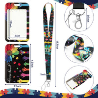 ANGOLIO 2Set Autism Awareness Lanyard with ID Card Badge Holder Autism Puzzle Piece Sunflower Puzzle Lanyards Key Chain with Vertical Id Holder for Doctor Nurse Work Office