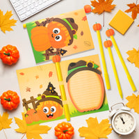 Fall Scarecrow Pumpkin Sticky Notes Set with Pumpkin Pen Cute Sticky Notes with Lines Self Adhesive Notes Fall Thanksgiving Sticky Notepads for Kids Teacher Rewards Gifts School Office Supplies