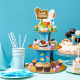 3 Tiers Gone Fishing Cupcake Stand Cardboard Cake Stand Dessert Tower Holder for Ofishally Birthday Decoration Baby Shower Gender Reveal Party Supplies