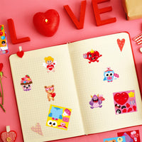 ANGOLIO 300P Valentines Make a Face Stickers Scene Roll in 6 Designs Style With DIY Animals Desserts Sticker for Classroom School Party Decoration Accessories Back to School Day or Valentines Party Gift Supplies