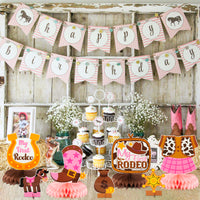 12Pieces Cowgirl Decorations Cowgirl Themed Honeycomb Table Decor Paper My First Rodeo Honeycomb Centerpieces Western Theme Party Decorations Pink Little Cowgirl 1st Birthday Baby Shower Party Table Decoration Supplies