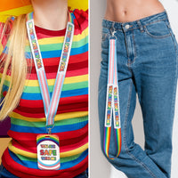 ANGOLIO LGBTQ Pride Rainbow Card Holder - LGBTQ Pride Lanyard with ID Card Badge Holder You Are Safe With Me Lanyards Keychain with Vertical Card Holder for Pride Stuff Teenager Party Supplies Decor