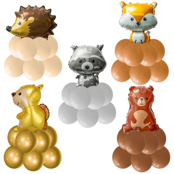 54Pcs Woodland Animal Pattern Balloon Decorations Hedgehog Squirrel Fox Raccoon and Bear Woodland Animal Print Balloon Woodland Theme Birthday Party Supplies Family Photo Booth Courtyard Decoration