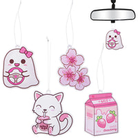 Car Air Freshener Kawaii Incense Chips, Car Rearview Mirror Pendant, 4 Styles and Scents Of Bubble Tea Strawberry Milk Sakura Hanging Ornament Vent Decoration Cute Aromatic For Party Supplies