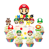 ANGOLIO 49Pcs Mario Brothers Cake Toppers, Wario Themed Party Cake Decorations, Happy Birthday Cake Topper and Cardstock, Luigi Cupcake Toppers, Kids Birthday Decoration Baby Shower Party Supplies