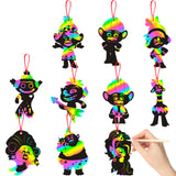 ANGOLIO 60Pack Trolls Scratch Art Set Theme Crafts Kit Rainbow Magic Scratch Paper Art Black Scratch Off Supplies Kits Rainbow Holographic Mini Notes Party Favor Birthday Game for Girls Boys