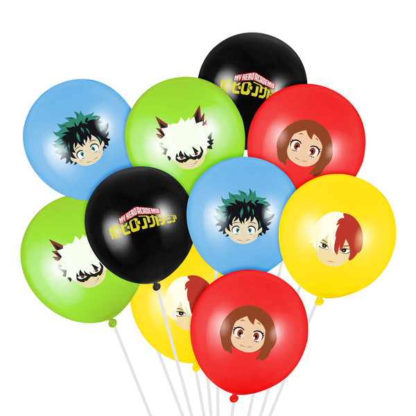 ANGOLIO 50Pcs Party Balloons My Hero Academia Themed Balloon Hero Party Favors Latex Helium Balloon Birthday Party Decoration Supplies for Boys Girls Fans Red Black Yellow Blue Green Balloon