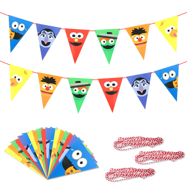 ANGOLIO 36pcs Sesame Birthday Banner, Sesame Paper Pennant Garlands, Elmo Cookie Monster Triangle Flags Bunting for Sesame Themed Party Decoration, Baby Shower, Birthday Party Supplies for Kids