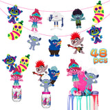 ANGOLIO 48Pack Trolls Party Themed DIY Art Craft Home Decor Cardboard Birthday Party Favor Decorations Party Games Baby Shower Photo Booth Props Party Supplies for Kids Adults