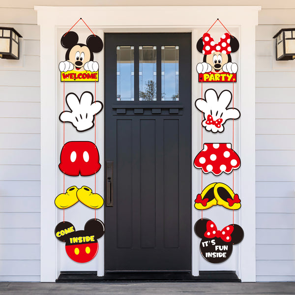 ANGOLIO Mickey Minnie Porch Sign Theme Door Sign Decor Favors Mickey Porch Sign Hanging Banner Welcome Sign Decoration Party Backdrop Supplies for Photo Booth Props