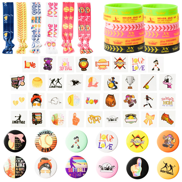 71Pcs Softball Party Supplies Kit, Party Supplies All-in-One Pack Include Softball Character Decorations Birthday Softball Sticker,Headband,Badge,Bracelet for Boys Competitive Games Gift