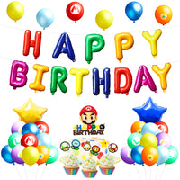 ANGOLIO 45Pcs Mario Brothers Party Supplies Kinopio Party Decorations Kit All-in-One Pack Include Party Balloons Birthday Cake Topper Party Favor Photo Booth Prop for Boys Girls