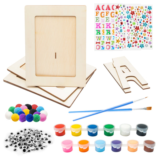 81Pcs of DIY Wooden Photo Painting Craft Kit, DIY Wooden Photo Frame with Painting Color Set, Alphabet Craft Stickers, Crystal Diamond Stickers Craft，DIY Painting Project and some decorations