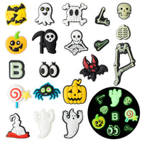 Halloween Shoe Decoration Charms for Wristband with Holes,Pin the Cute Halloween Character Charms for Kids Adult Halloween Party Favor (Candy, Letter "B", Eyes, Skeletons, Ghosts with Luminous Light)